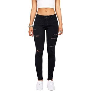 WAX JEANS Style 90002 Skinny Regular Rise Black Distressed Denim Jeans 15 NWT